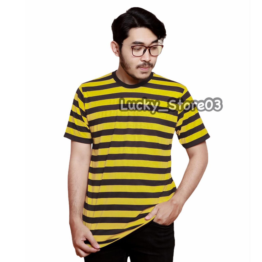  Kaos  Stripe  pria KUNING  HITAM  BIG Shopee Indonesia