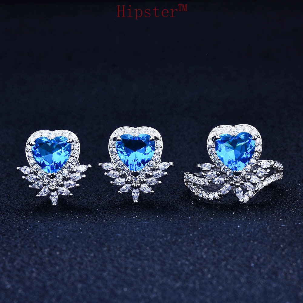 Heart-Shaped Ring Natural Fashion Sapphire Earings Set