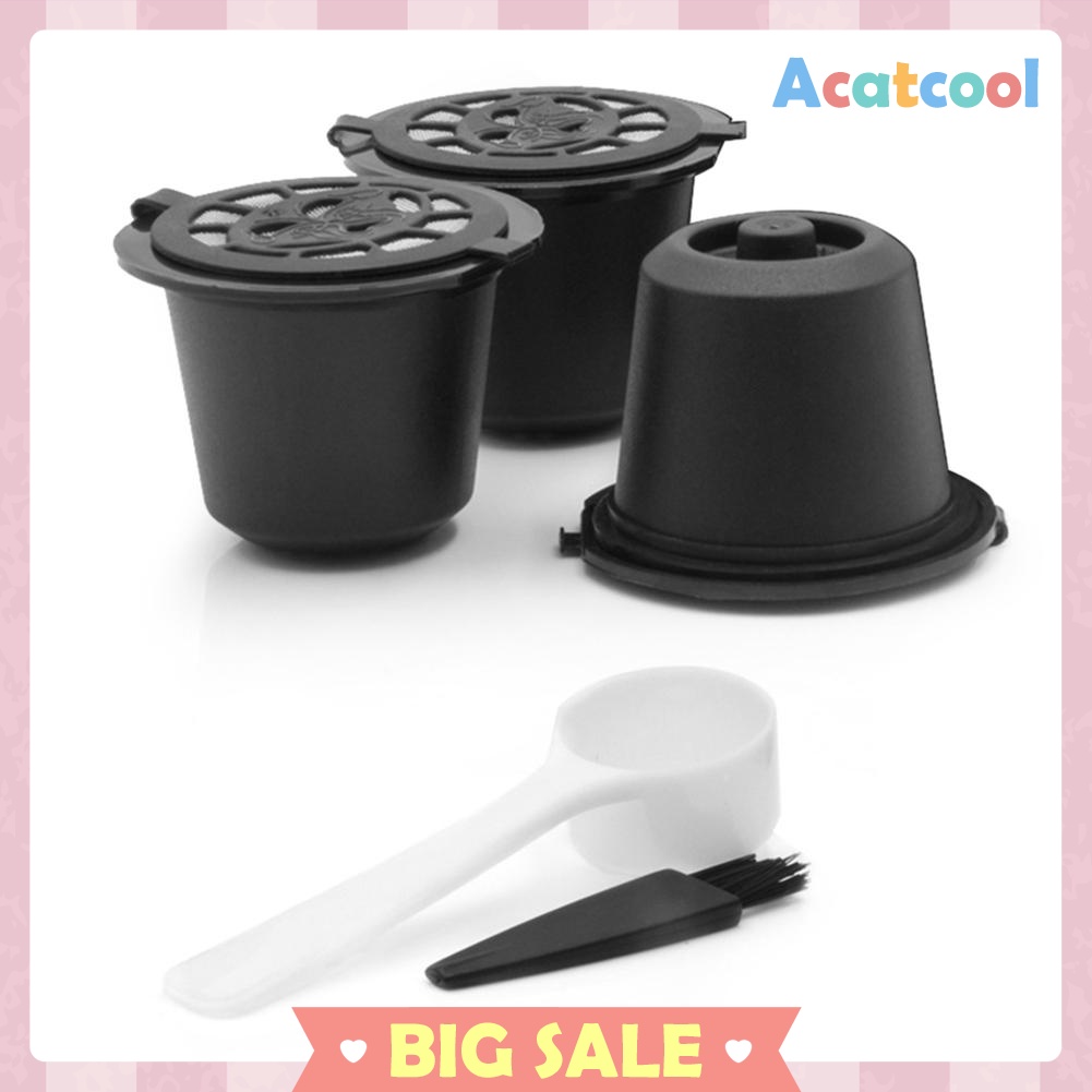 3pcs Refillable Reusable Coffee Capsule Filters for Nespresso Machine