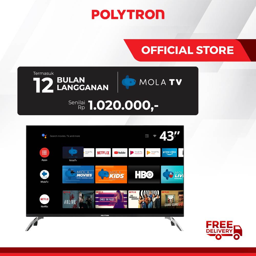 Promo 7.7  POLYTRON Smart TV Android 43inch PLD 43AS1558 /G