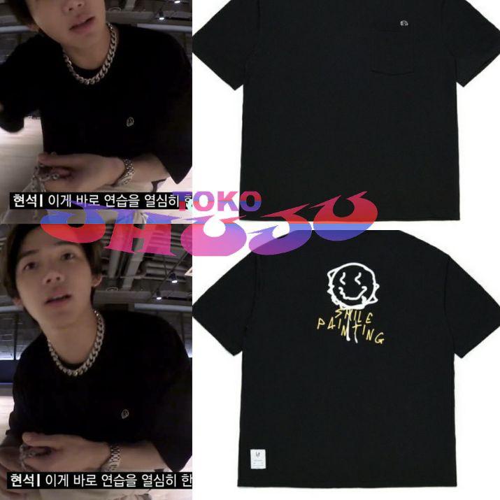♞ Baju T shirt Treasure Hyunsuk style SMALL SMILE PAINTING half tshirt ➷