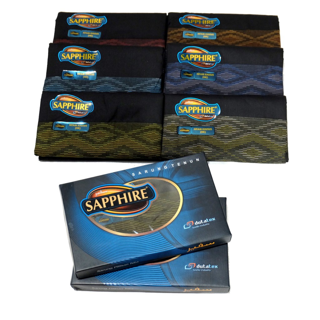 Sarung Sapphire Hitam Polos Putih Polos Tumpal / Sarung Tenun Pria