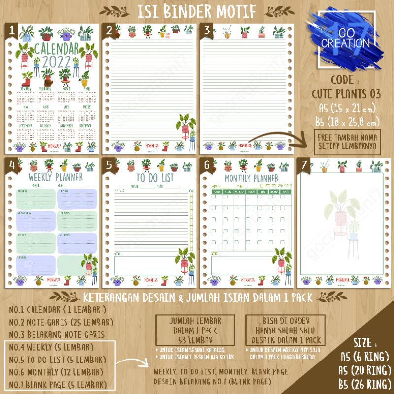 

Buku Planner isi Kertas Binder Motif Cute Plant 02 Premium A5 ring 20 dan A5 ring 6