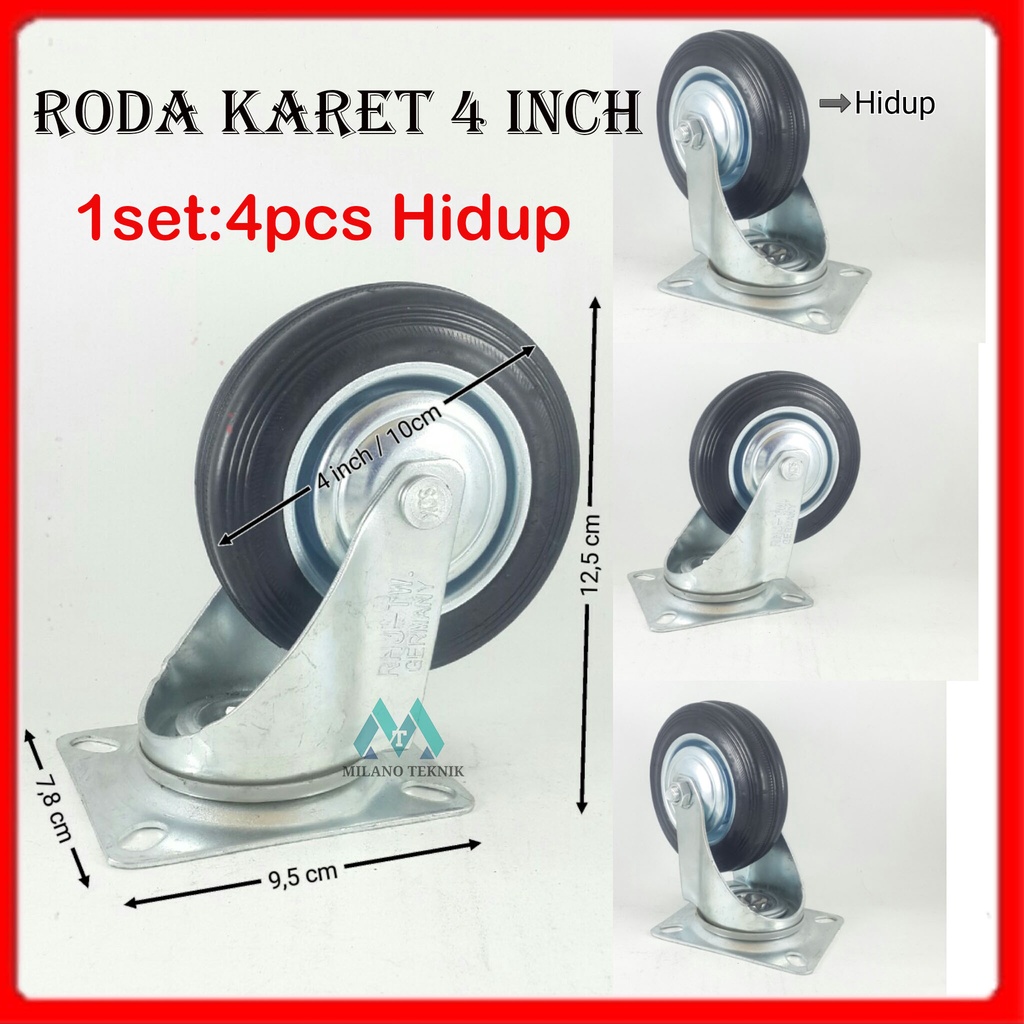 Roda Troli 4&quot; inch 1Set( 4pcs) hidup trolley 4 inci troly 4inch karet etalase