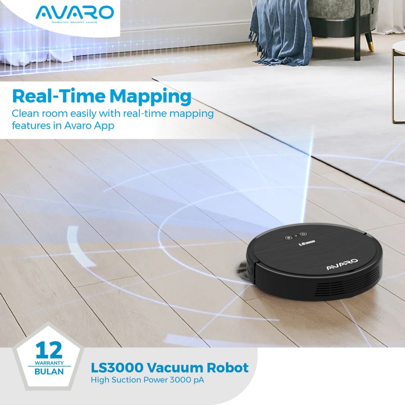 AVARO Laser LS3000 ROBOT VACUUM CLEANER 3000PA Ai Sensor Anti Bump &amp; Fall