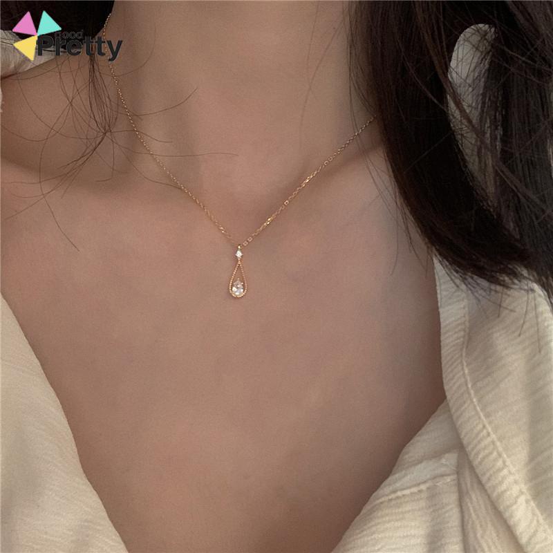 Fashion Indah Water Drop Zircon Kalung Wanita Sederhana Temperamen Rantai Klavikula - PD