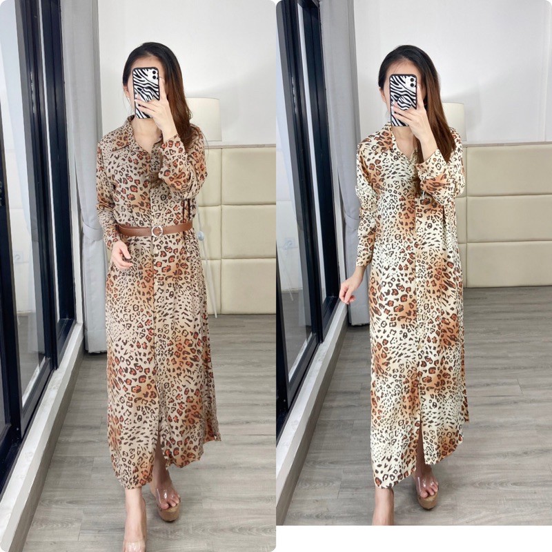 real pic longtunik leopard wanita / longtunik rayon K 013420