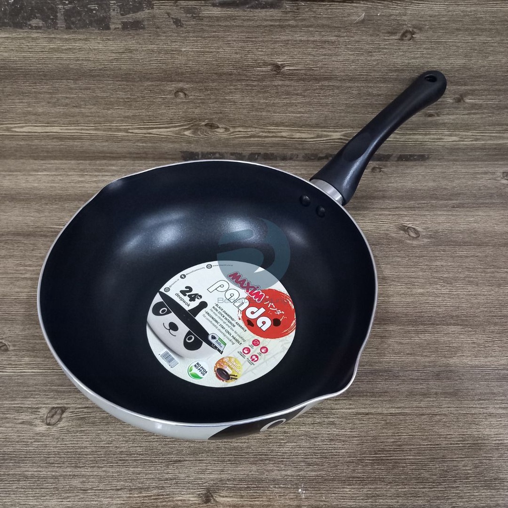 Maxim Panda Wajan Teflon Anti Lengket 24cm Deep Wok ( Free Spatula / Sutil Nylon maxim)