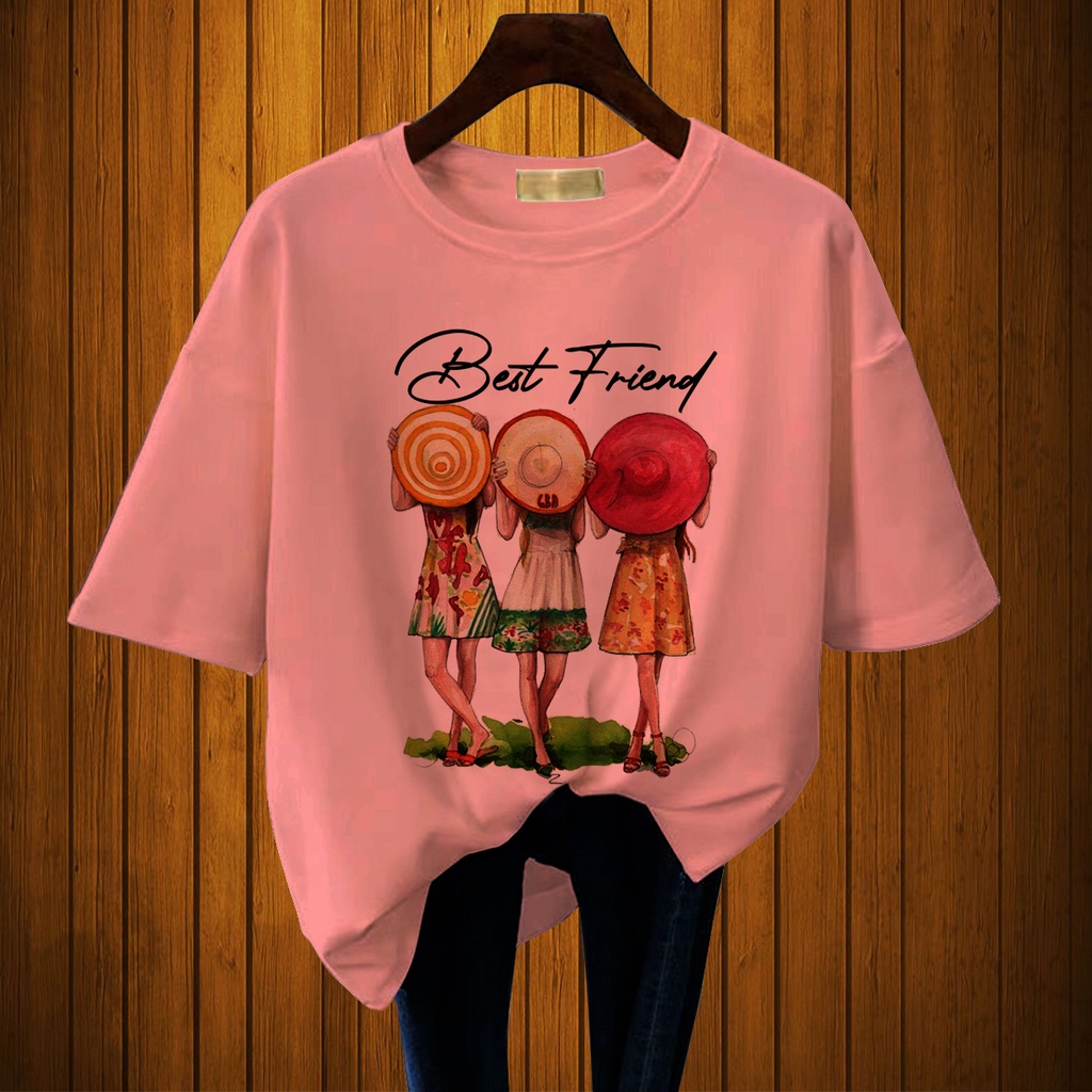 CALVIERO SHOP - BAJU KAOS WANITA DEWASA PRINT CASUAL BEST FRIEND