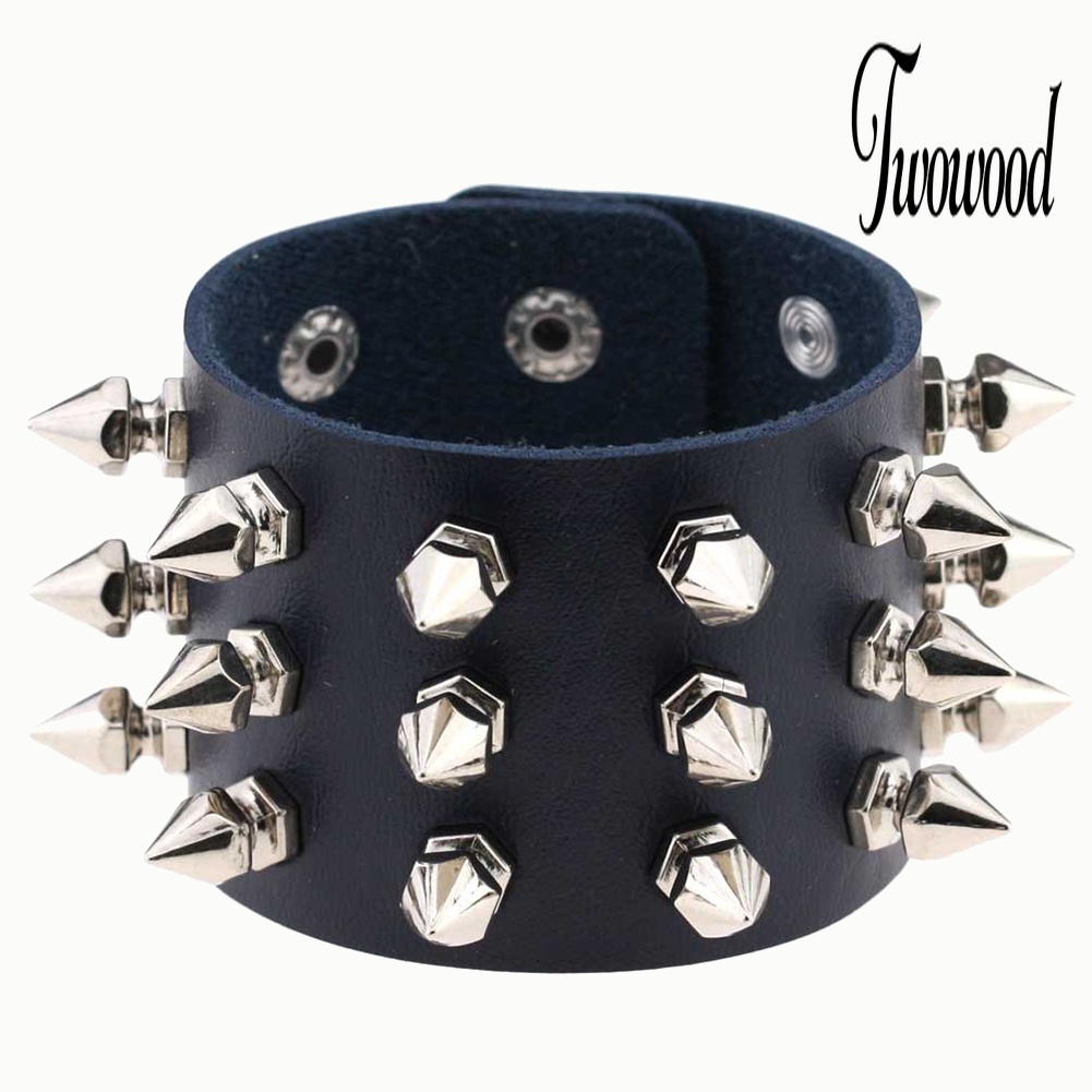 Gelang Bahan Kulit Imitasi Aksen Rivet Gaya Punk Untuk Pria Dan Wanita