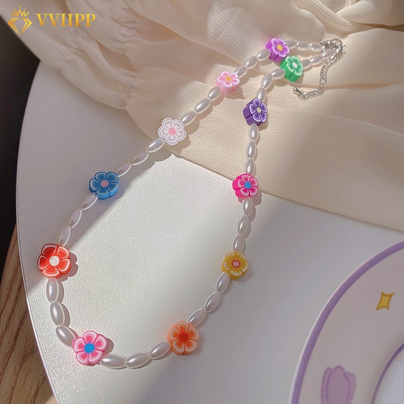 Kalung Choker Rantai Manik-Manik Mutiara Warna-Warni Untuk Wanita