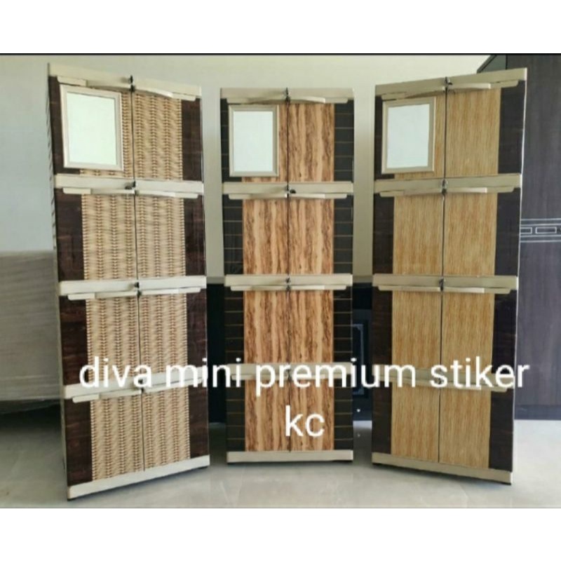 Lemari PLastik DIVA Susun 4 Motif Kayu + Full Kunci