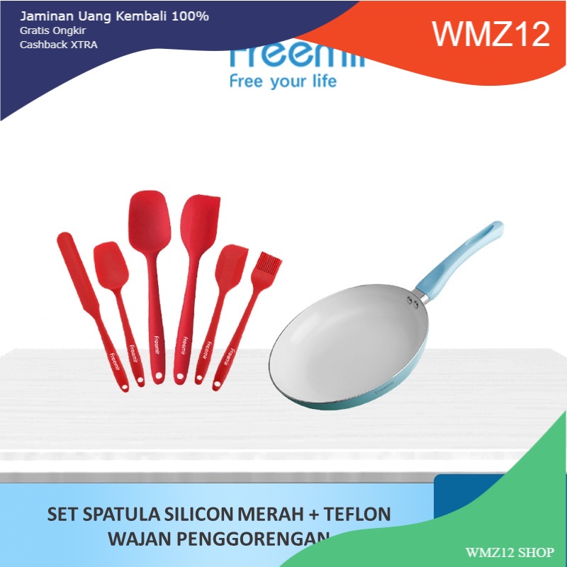 wmz Bundle Special - freemir Set Spatula Silikon Peralatan Masak 6 Pcs Merah + Teflon Wajan