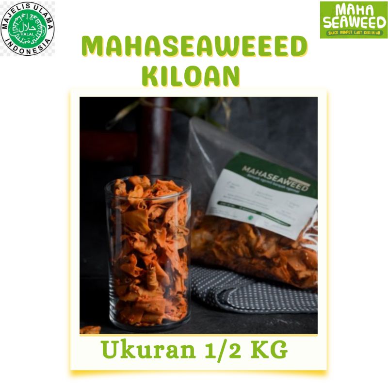 

Mahaseaweed Snack Kiloan berat 1/2 Kg Keripik Rumput Laut berbahan dasar Nori Sushi yang bersertifikat Halal MUI Cocok Untuk Cemilan Diet serta Cemilan Murah dengan Netto 500g dan Snack Kiloan Bisa COD dan Garansi Produk Asli 100% aman Dikonsumsi