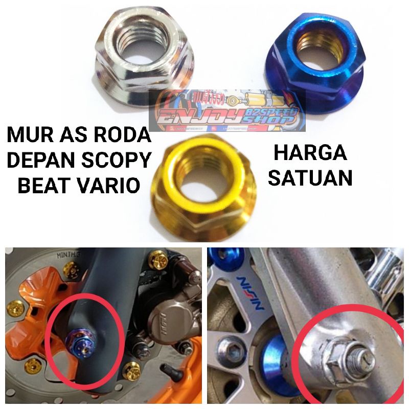 Mur As roda depan Pb Probolt M12 / Drat 17 Stainles all beat scopy vario supra fu blade dll (harga satuan)