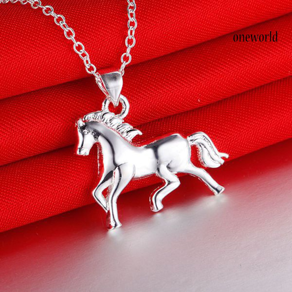 OW@ Silver Plated Horse Pendant Necklace Stud Earrings Jewelry Set Valentine Gift