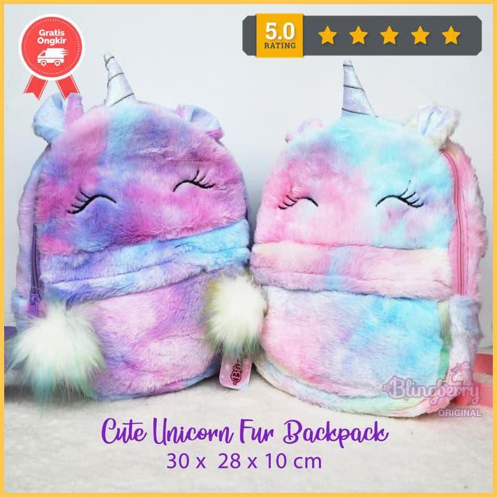 Tas Bulu Unicorn Paud Tas Sekolah Anak Paud Tk Tas Justice Smiggle - Purple Pom Free898
