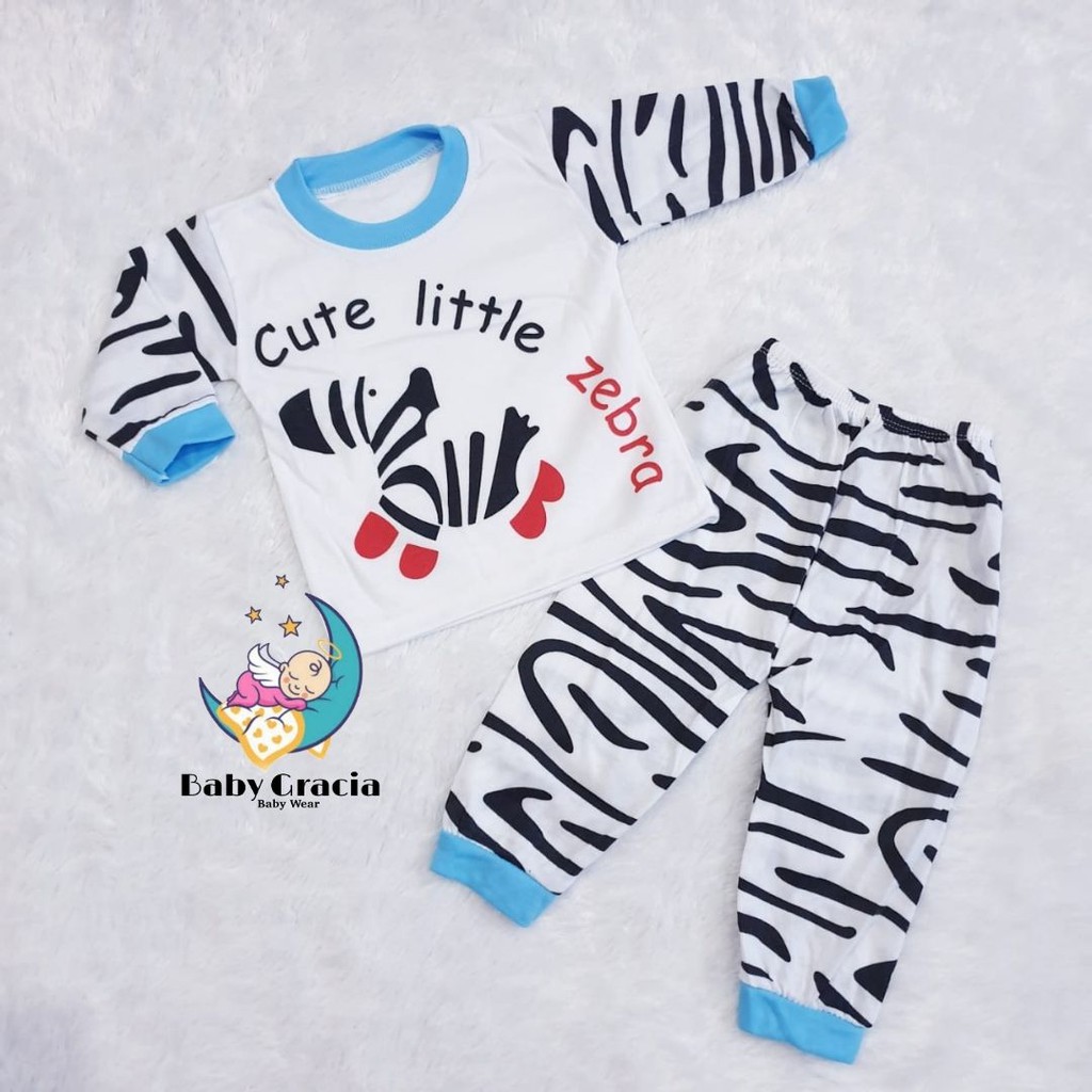 setelan piyama panjang anak motif zebra