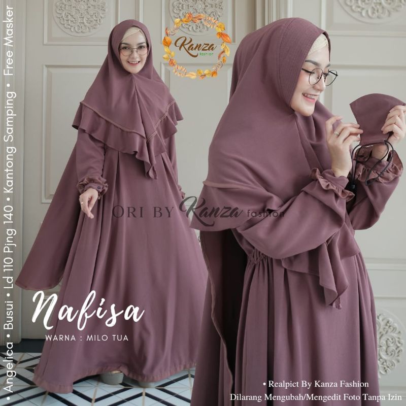 Nafisa Syar'i By KANZA FASHION • Syari Gamis Dress Wanita Muslim Kekinian Set • Khimar Hijab Cadar N