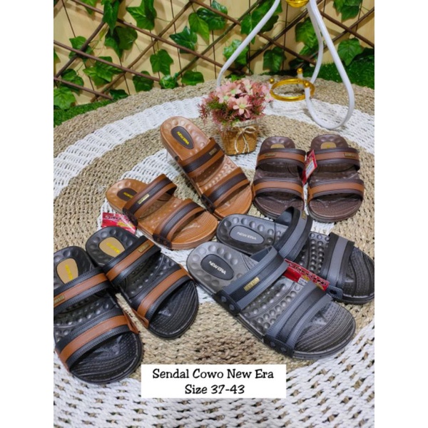 Sandal selop strip dua new era pria 8014 karet