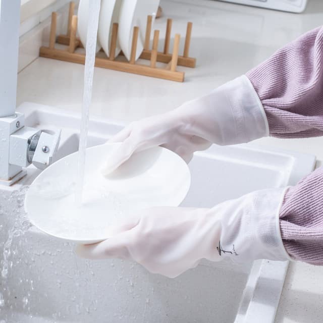 Sarung Tangan Cuci MOTIF Transparan Putih Latex Karet Anti Air Waterproof Bersih Dapur - Washing Gloves