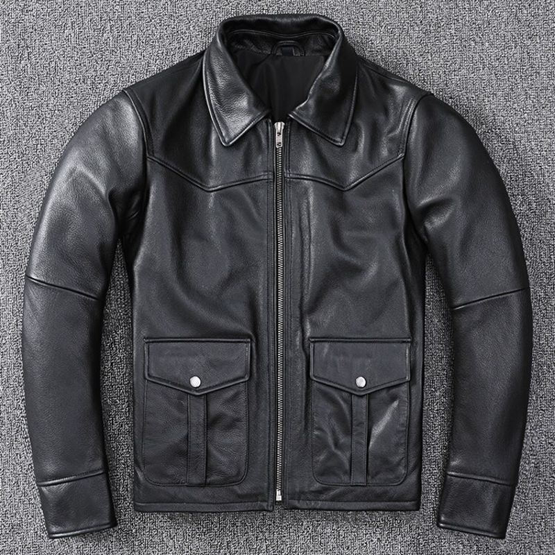 jaket kulit  pria leather jacket warna hitam, jaket kulit asli garut