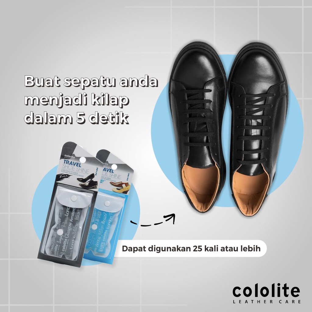 COLOLITE TRAVEL SHOE SHINE Semir Sepatu Kulit Pria Wanita Kilap Kinclong Hitam Netral Instant Travelling Shoe Polish