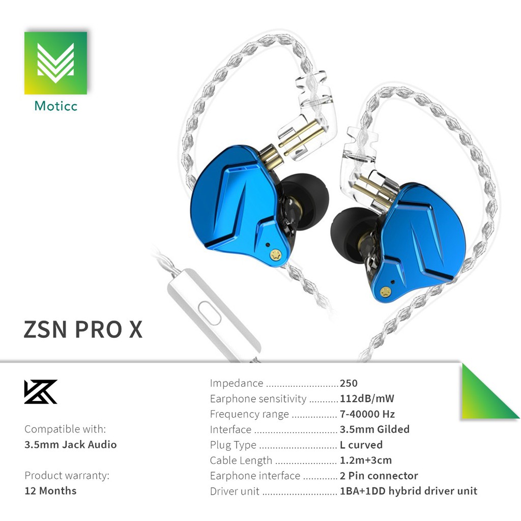 New KZ ZSN Pro X with Mic 1BA+1DD Hybrid Driver Earphone