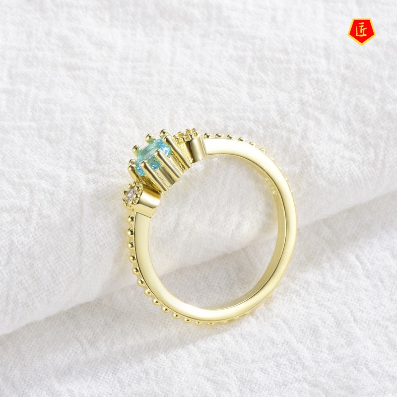 [Ready Stock]Simple Personality 925 Silver Sea Blue Diamond Ring