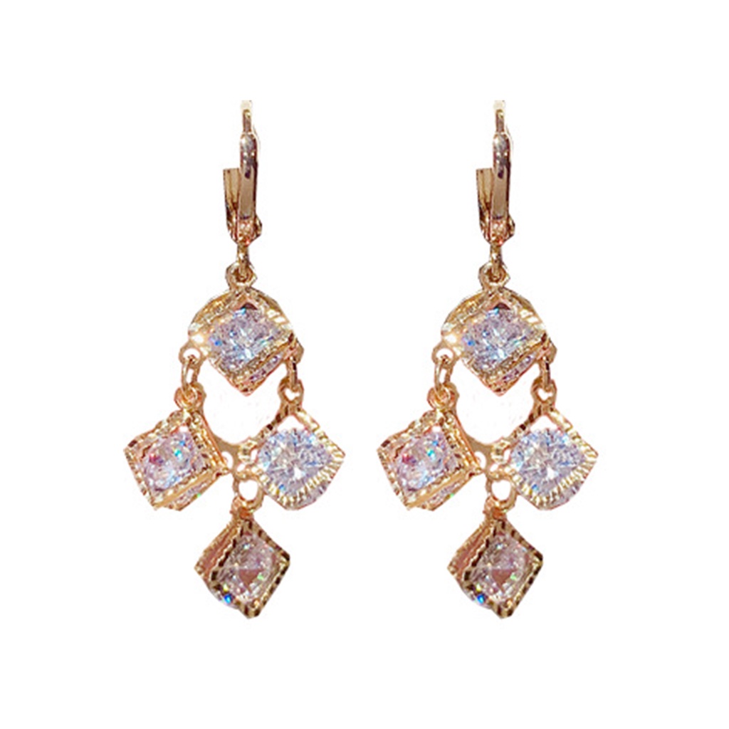 Hu Hu Hu Hu Hu Alat Bantu Pasang Kacamata♡ 1 Pasang Anting Rumbai Menjuntai Bentuk Persegi Aksen Berlian Imitasi Untuk Wanita