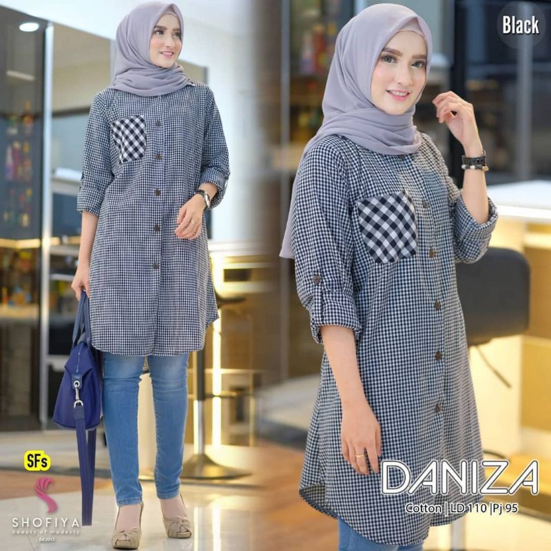 Atasan Wanita Tunik Daniza Kemeja Wanita Motif Kotak Kekinian Baju Wanita Terbaru