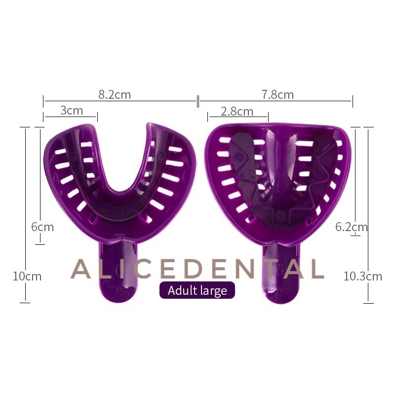 Sendok cetak gigi palsu dewasa S M L impression teeth tray plastik besar bersudut