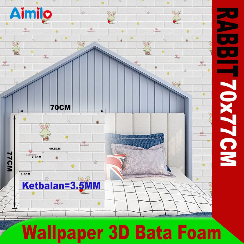 (Aimilo)  Wallpaper Dinding 3D Foam Motif Batu Bata Dekorasi Dinding Kamar Murah Ukuran 70 x 77 CM-3.5MM AiBK3-3