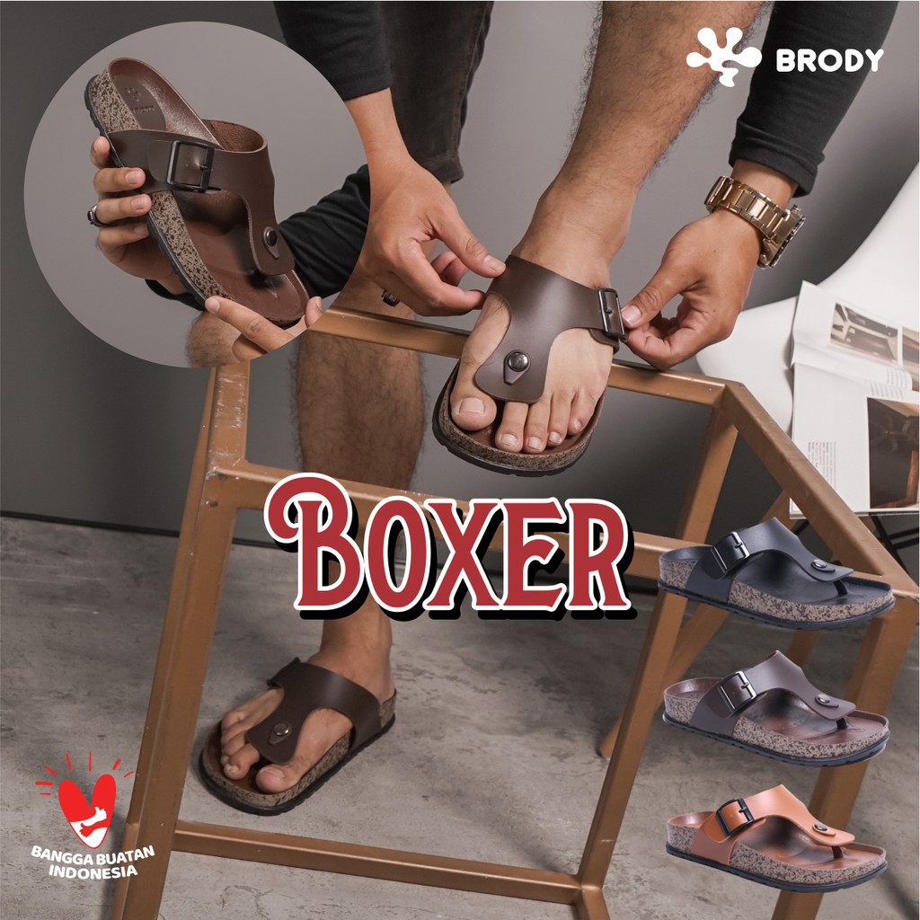 Brody Boxer Sandal Japit Pria Model Birken Sendal Jepit Cowok Casual Sandal Laki Japit Sol Puyuh Size 38-43