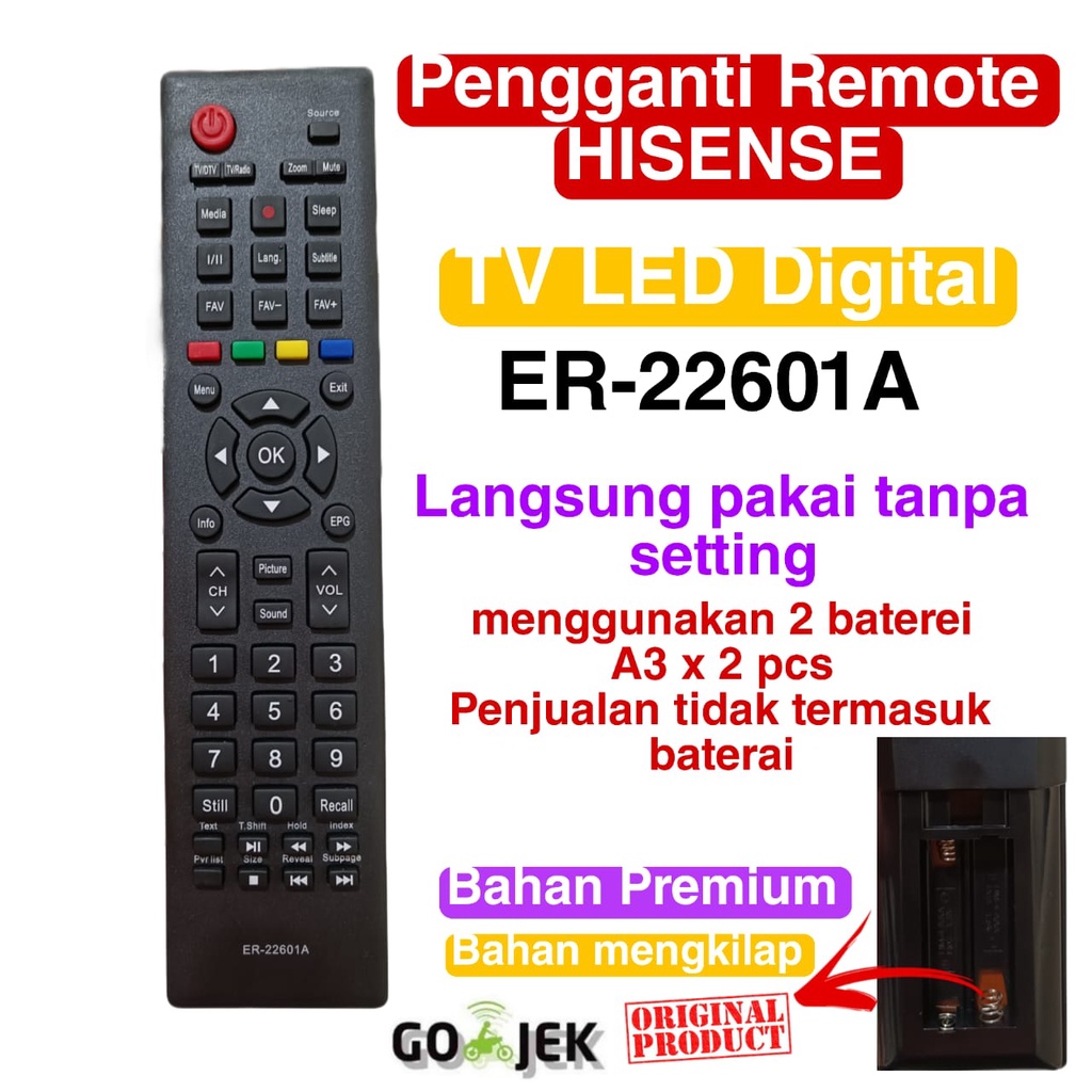 REMOTE PENGANTI TV LED DIGITAL HISENSE ER-22601A BAHAN PREMIUM 1404