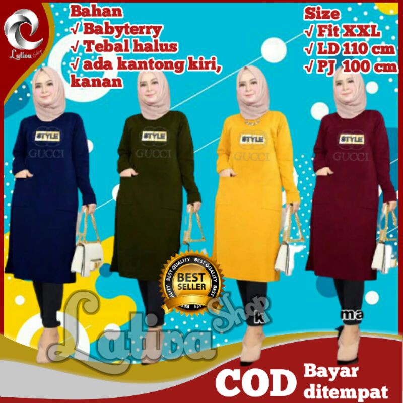 Baju Tunik Atasan Wanita Cewek Jumbo Lengan Panjang Style Gucci Terbaru