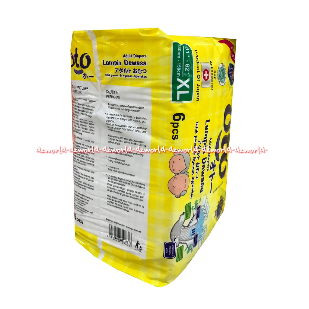 Oto Adult Diapers XL 6 Cool &amp; Comfortable Orang Tua Lampin Dewasa Popok Perekat Dewasa Orang Tua Otto kuning XL6