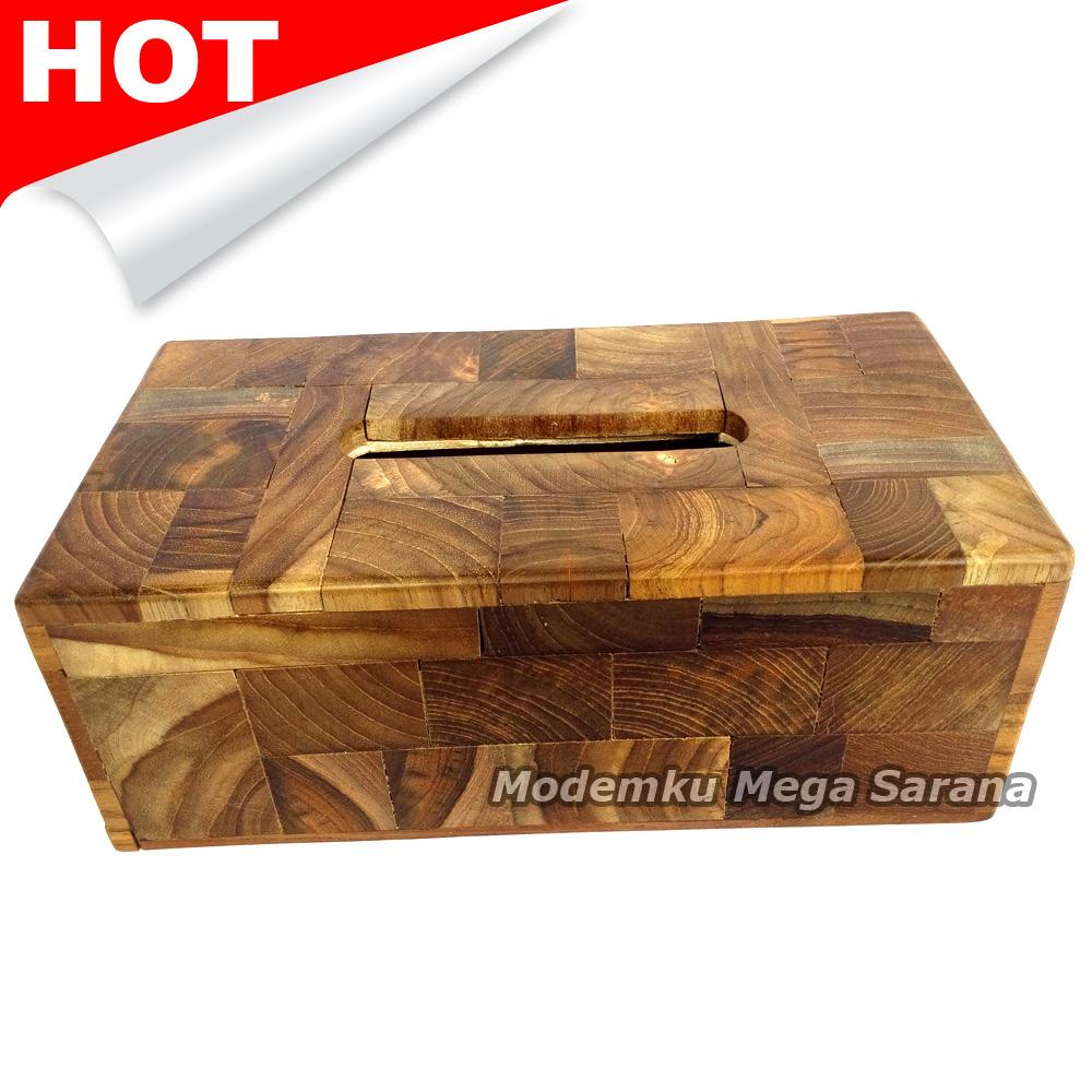 Kotak Tisu Kayu Jati / Tempat Tissue Kayu Jati Mozaik Susun 24x13x9 cm