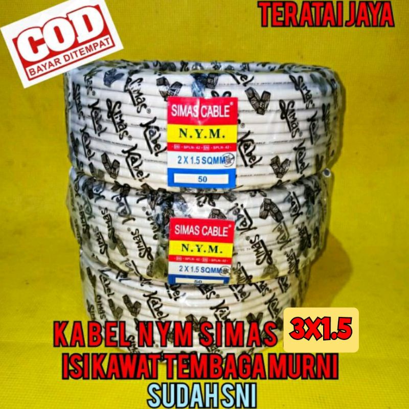 kabel Nym 3x1,5 /Kabel listrik instalasi / asli tembaga Murni/ SUDAH SNI / PANJANG 50YARD