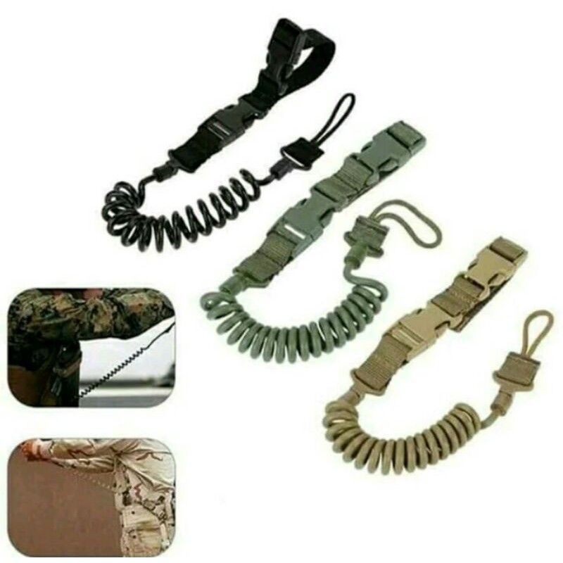 

TALI PENGAMAN SELING LANYARD SPRING BELT SAFETY TACTICAL ARMY MILITER POLISI TNI PISTOL