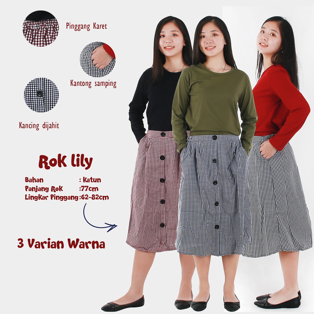 Rok LILY panjang kotak-kotak hitam dan putih kecil - YELONIX