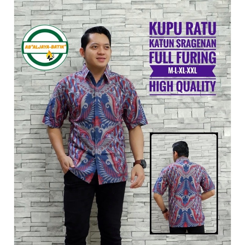 BATIK PRIA KUPU RATU LAPIS FURING KATUN HALUS SRAGENAN SIZE M-XXL HIGH QUALITY