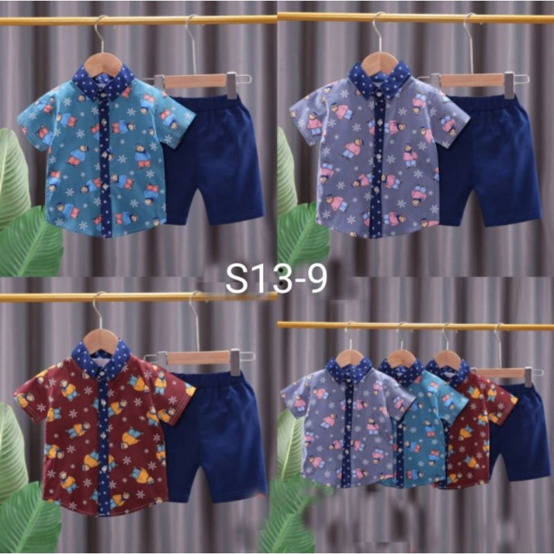 ANB01 Setelan anak import Hem motif anak laki-laki cowok usia 1-3 tahun