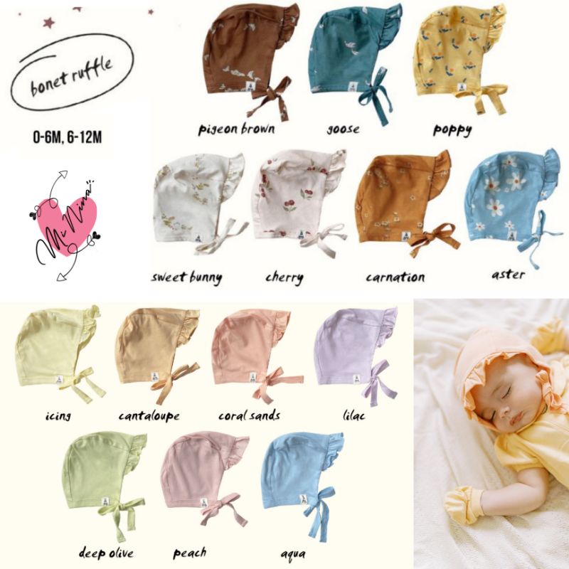 Bonnet Ruffle BohoPanna Topi bayi Ruffle