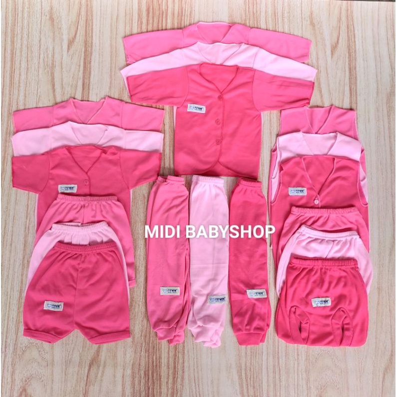 18 Pcs Paket Baju Bayi Celana Bayi Baru lahir Newborn Series Pink Pip Mim SNI