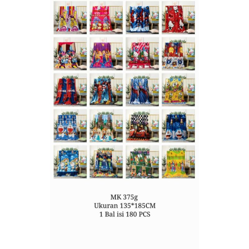 Selimut Karakter uk.135x185  Motif Doraemon,Pororo,Spiderman dll
