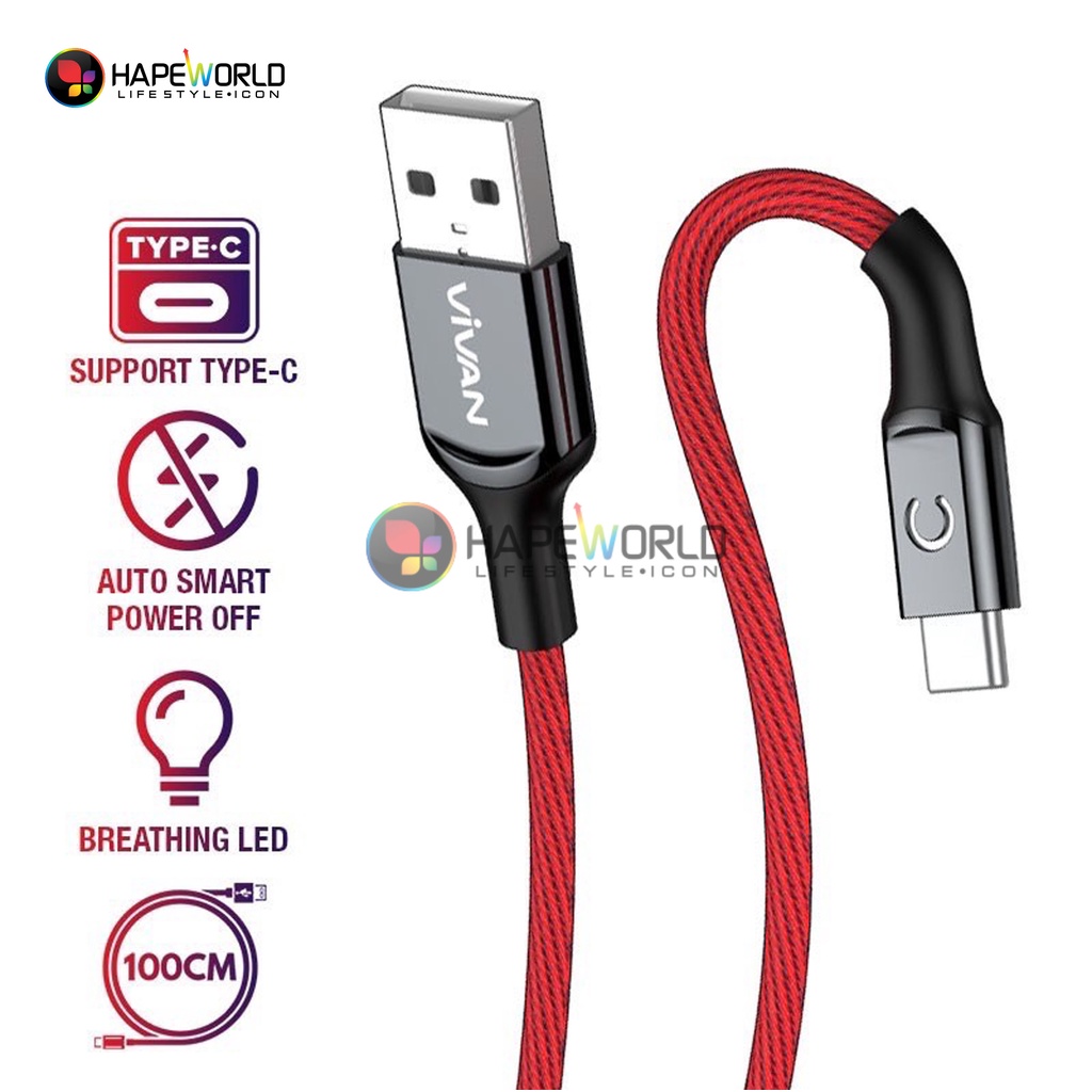 KABEL TYPE C VIVAN VZC100 QC 3.0 FAST CHARGING - 100% ORI VIVAN