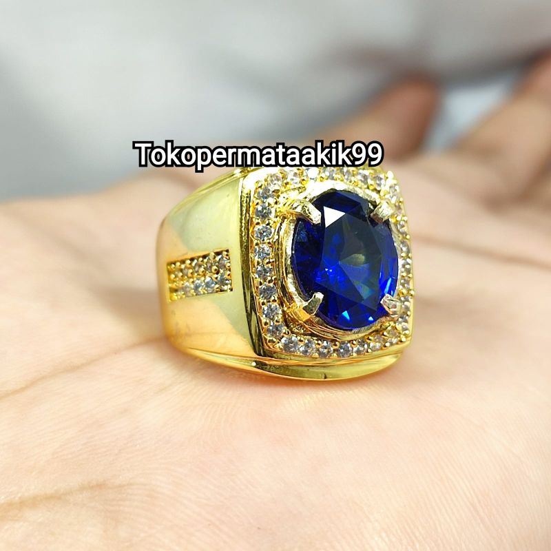 CINCIN BATU KING BLUE SAFIR CUTTING DIAMOND CHATAM IKATAN PERAK BANGKOK