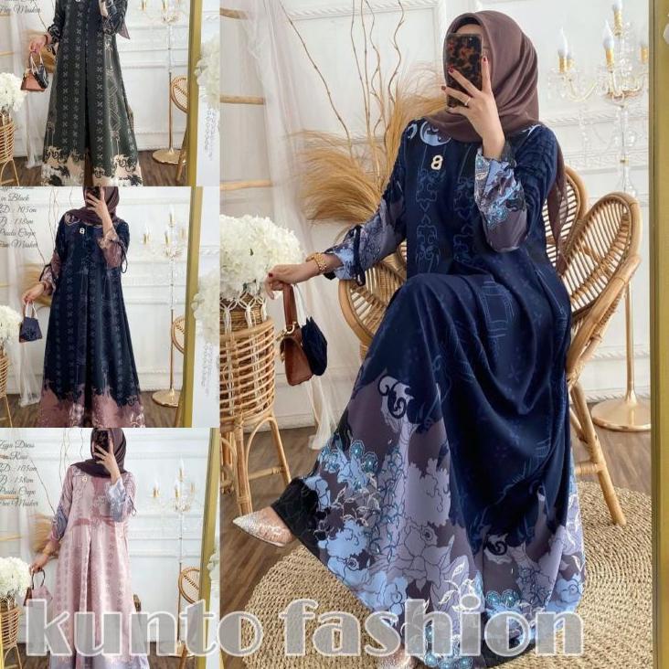 Siap Kirim.. gamis maxmara ,gamis Lebaran bahan prada crepe motif look like vaniLa hijab /wearing kl