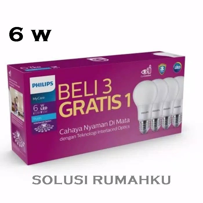 PAKET 4 PCS LAMPU PHILIPS LED BULB 6W PUTIH 6 W WATT PHILLIP PHILLIPS